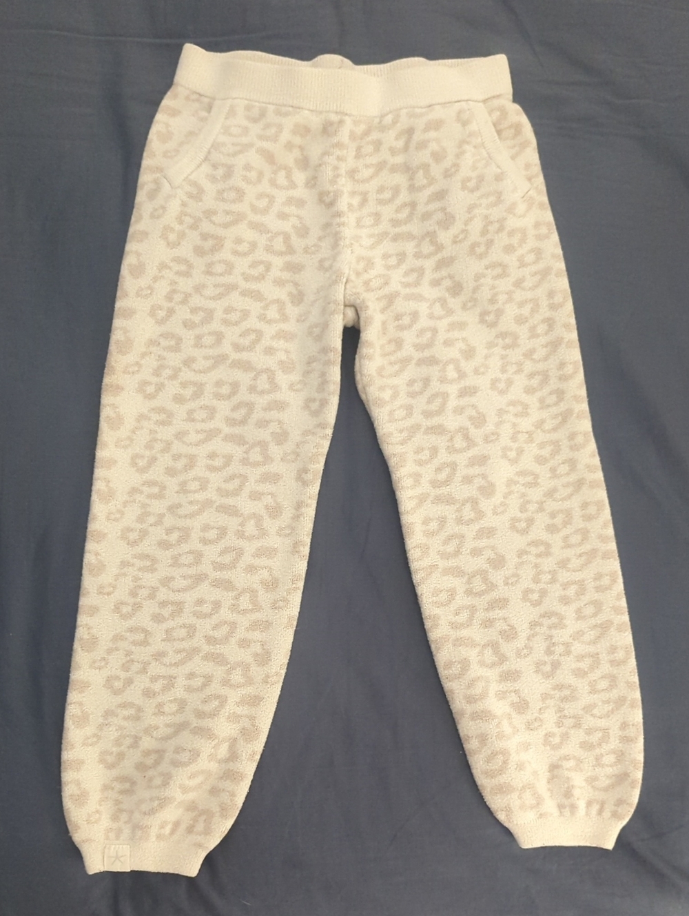 Barefoot Dreams Cream Leopard Knit Joggers for Kids